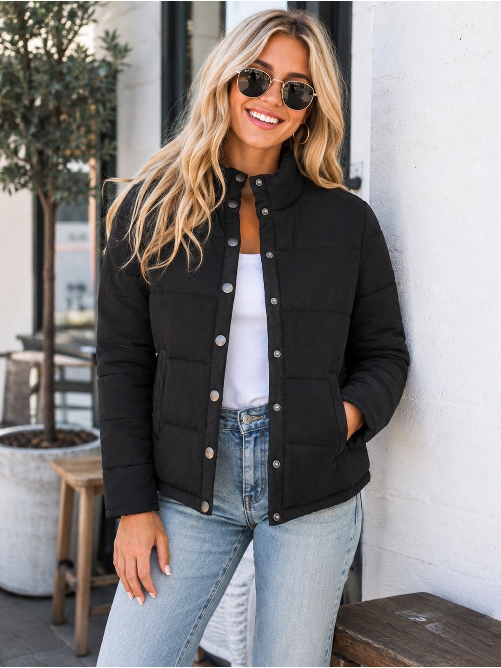 CHASER Black Heirloom Wovens Quilted Puffer Jacket Shacket Size Small